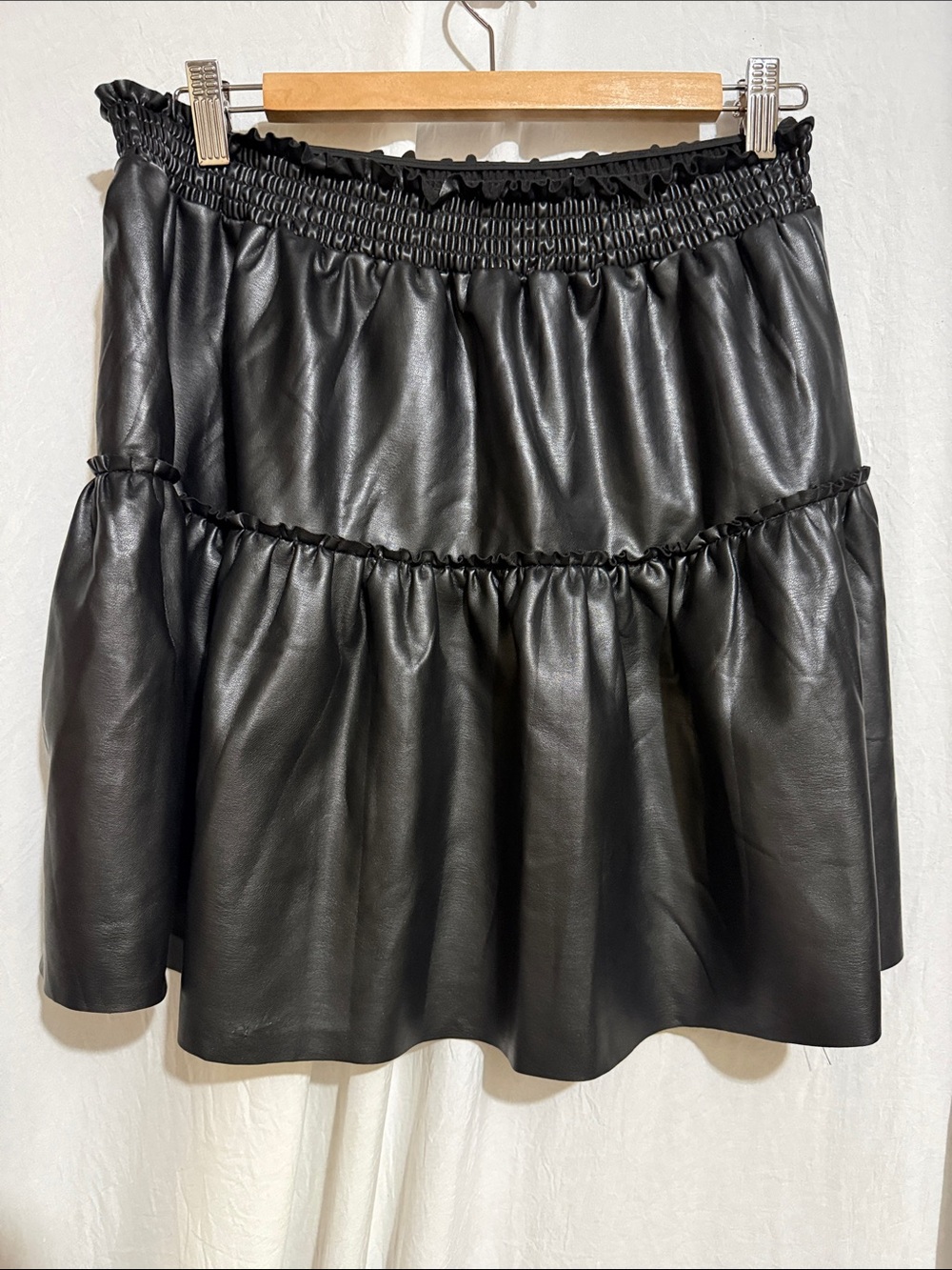 Laundry By Shelli Segal Black Faux Leather Tiered A-Line Skirt